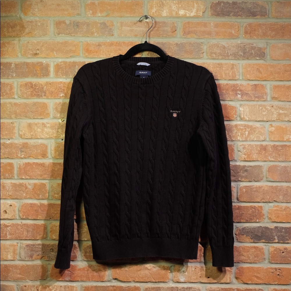 Black Gant Men’s Cotton Cable Crewneck Sweater